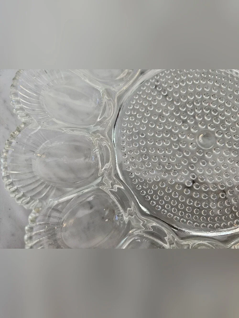 Vintage Indiana Glass Hobnail Deviled Egg Plate Clear Glass 12 Slot Serving Tray